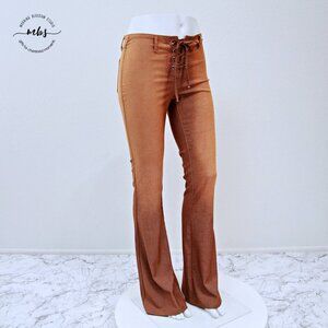 NWT Pretty Damage Lace Up Gradient Wide Leg Pants Orange Brown Women